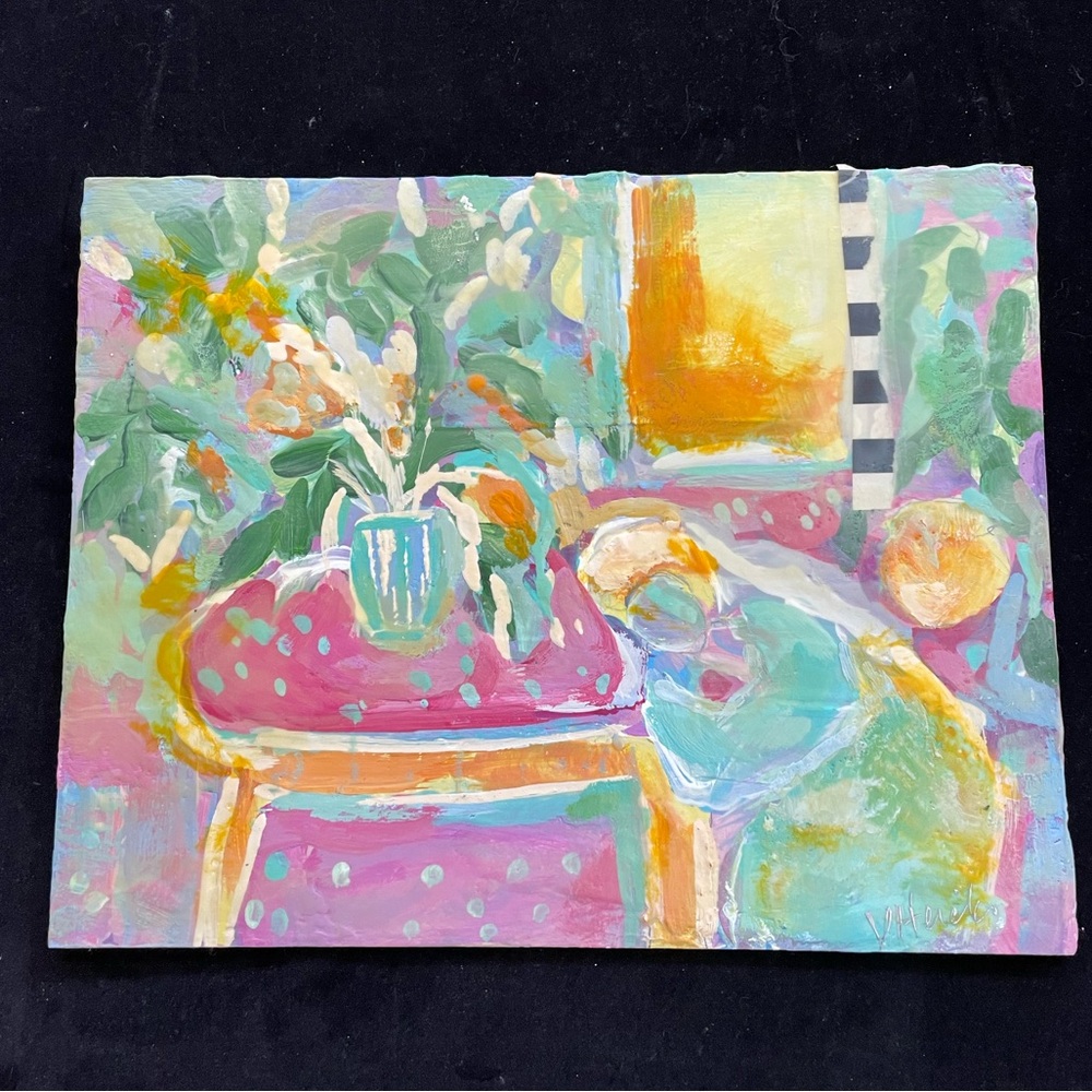“SleepingLady With Flowers “ An Encaustic Original Painting 14”x11”” Handmade